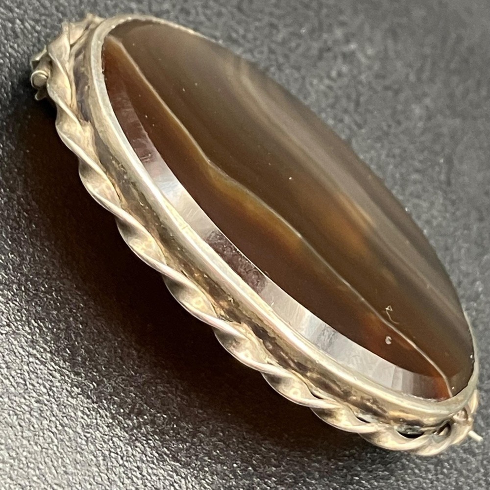 Victorian Sterling Silver Banded Agate Brooch C Clasp - Picture 5 of 7